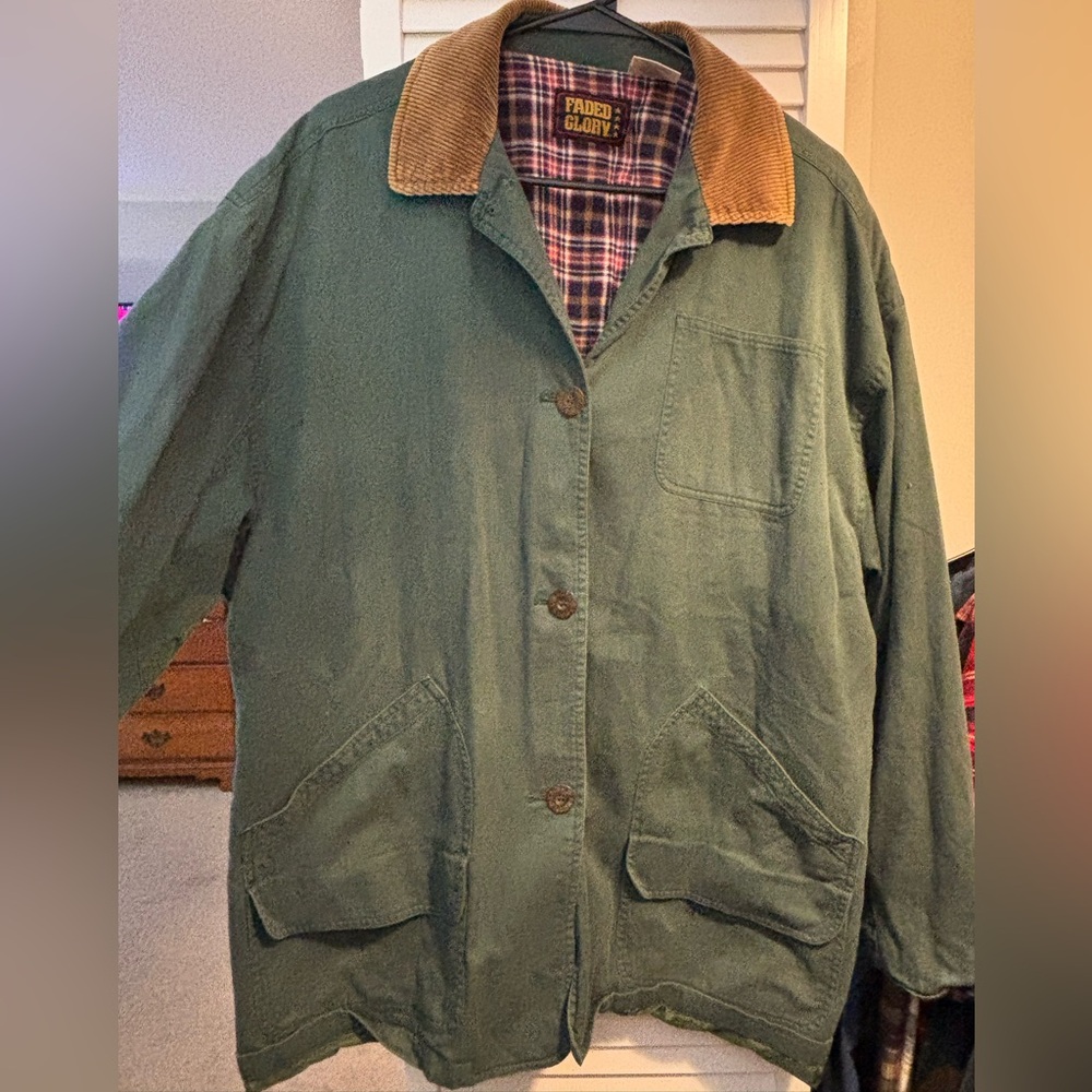 Faded Glory Olive Jacket with Tan Corduroy Collar